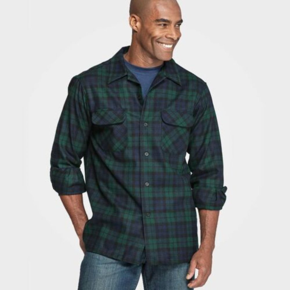 Pendleton Woolen Mills Board Shirt | Black Watch Tartan Green | Size Large